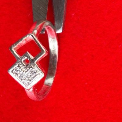 Modern Sterling Silver Interlocking Geometric Ring with Pave Crystal Accents