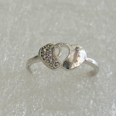 Silver-Toned Interlocking Double Heart Ring with CZ Accents | Minimalist Promise Ring for Her