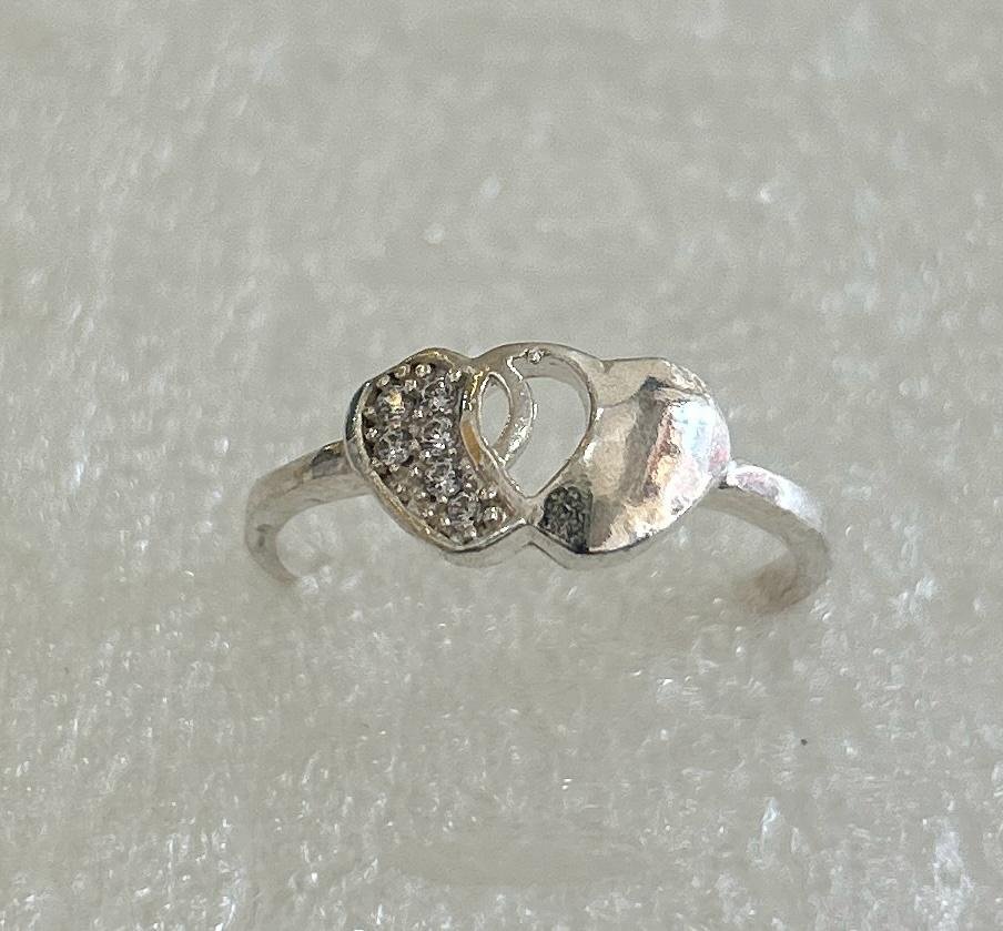 Silver-Toned Interlocking Double Heart Ring with CZ Accents | Minimalist Promise Ring for Her
