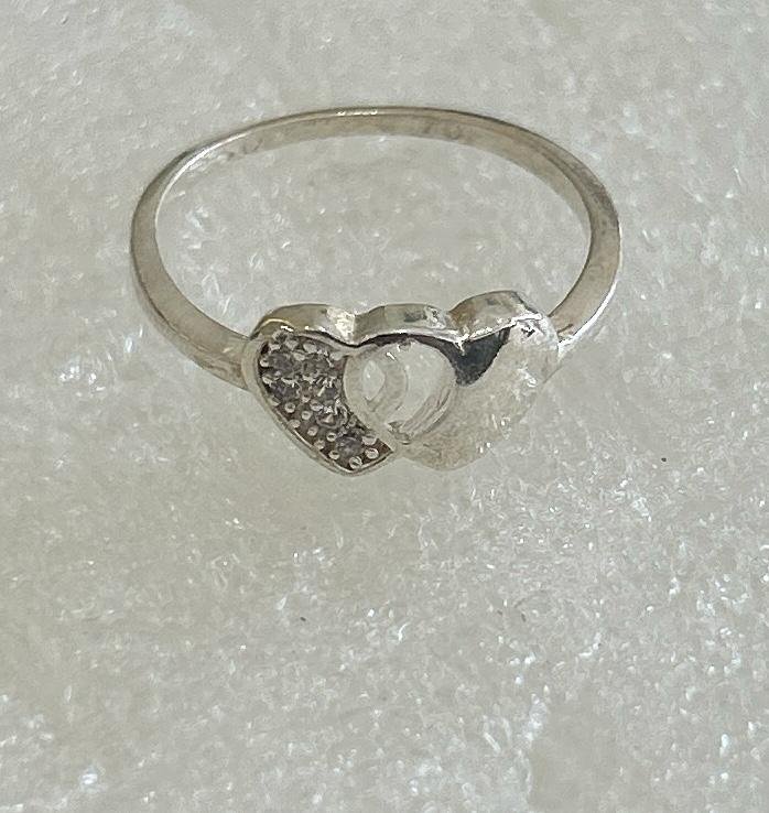 Silver-Toned Interlocking Double Heart Ring with CZ Accents | Minimalist Promise Ring for Her - Image 2