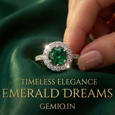 Silver-Toned Classic Round Halo Ring with Emerald Green Center & CZ Accents