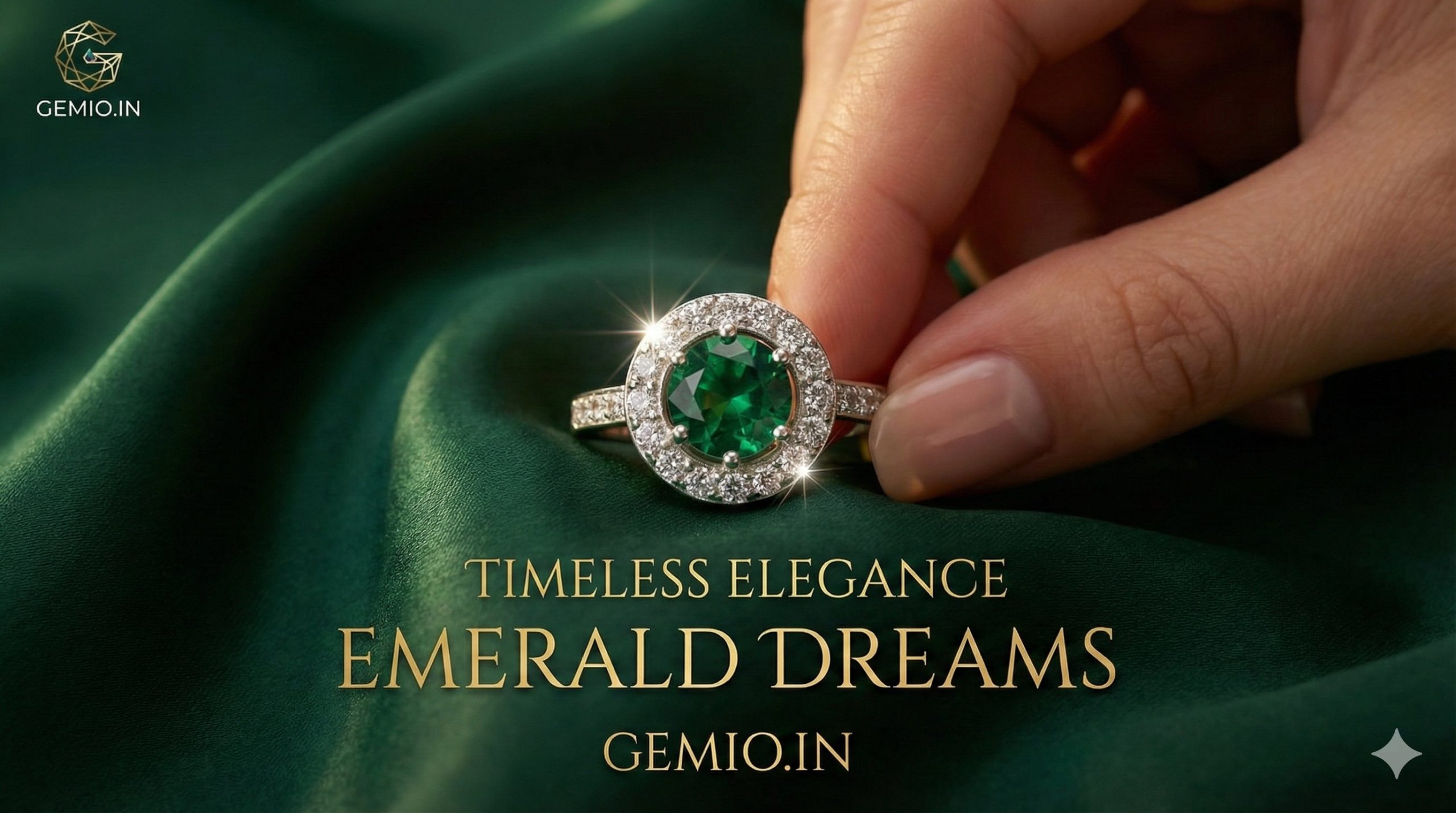 Silver-Toned Classic Round Halo Ring with Emerald Green Center & CZ Accents