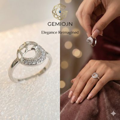 Silver-Toned Modern Abstract Swirl Ring with CZ Pave | Contemporary Geometric Jewelry