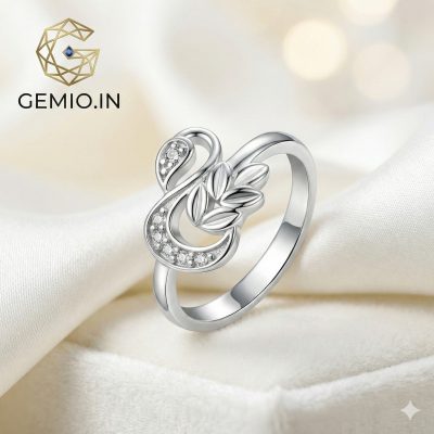 Silver-Toned Swirling Vine Ring with Cubic Zirconia & Metallic Leaves | Modern Nature Jewelry