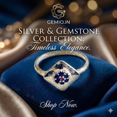 Silver-Toned Rhombus Finger Ring with Blue & Pink Floral Motif | Boho-Chic Jewelry